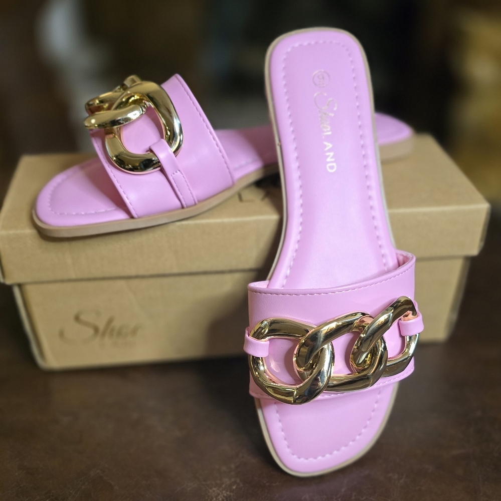 🩷 Shoe Land Womens EMMA Flat Sandals Square Open Toe Single Band Slides Si…